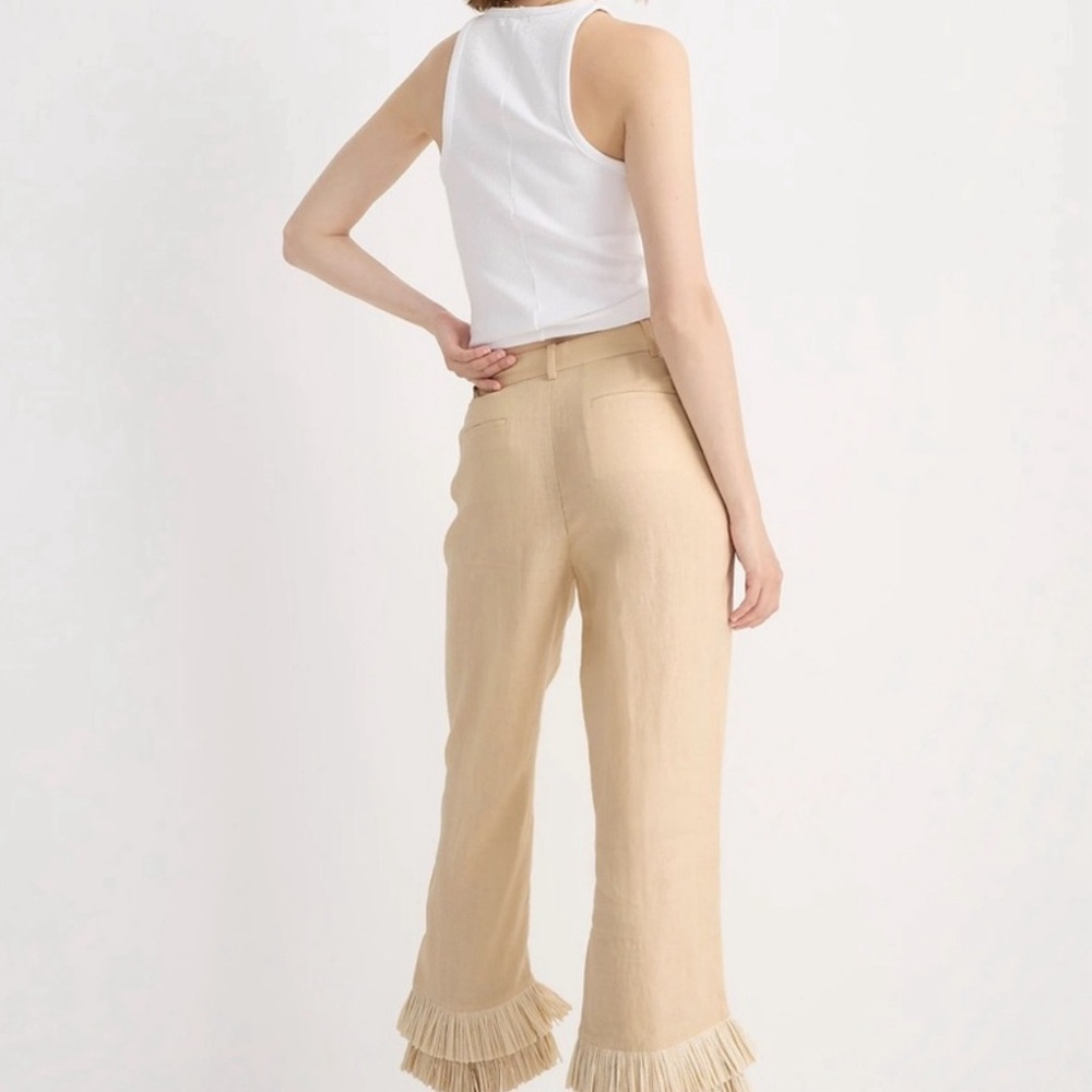 J.Crew collection tan Ingrid fringe linen Wide Leg high Waist sz16